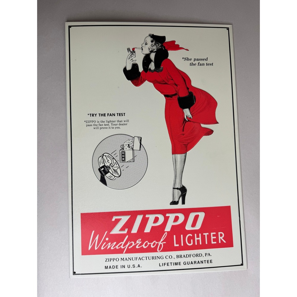 Vintage Zippo Windproof Lighter Metal Tin Sign Windy Girl Fan Test Advertising